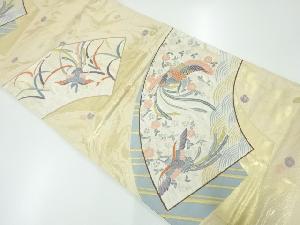 アンティーク　地紙に花鳥模様織出し袋帯（材料）